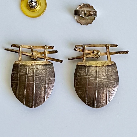 Carolyn Morris Bach Pierced Earrings Sterling Silver 18K Gold - Picture 6 of 14